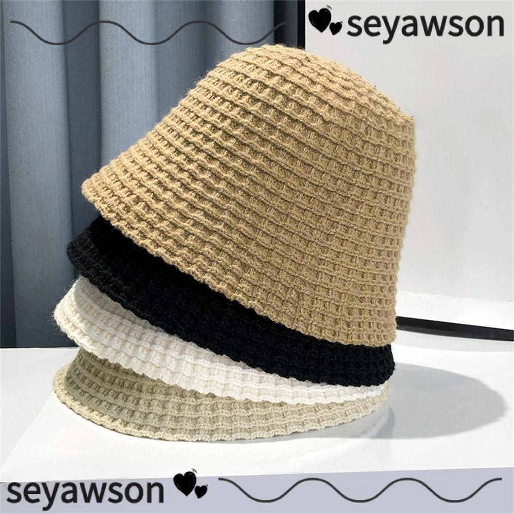 SEYAWSON ถัก Busket หมวก, นุ่มโครเชต์ถักหมวกชาวประมง, Casual Warm อ่างล้างหน้าหมวกผู้หญิง