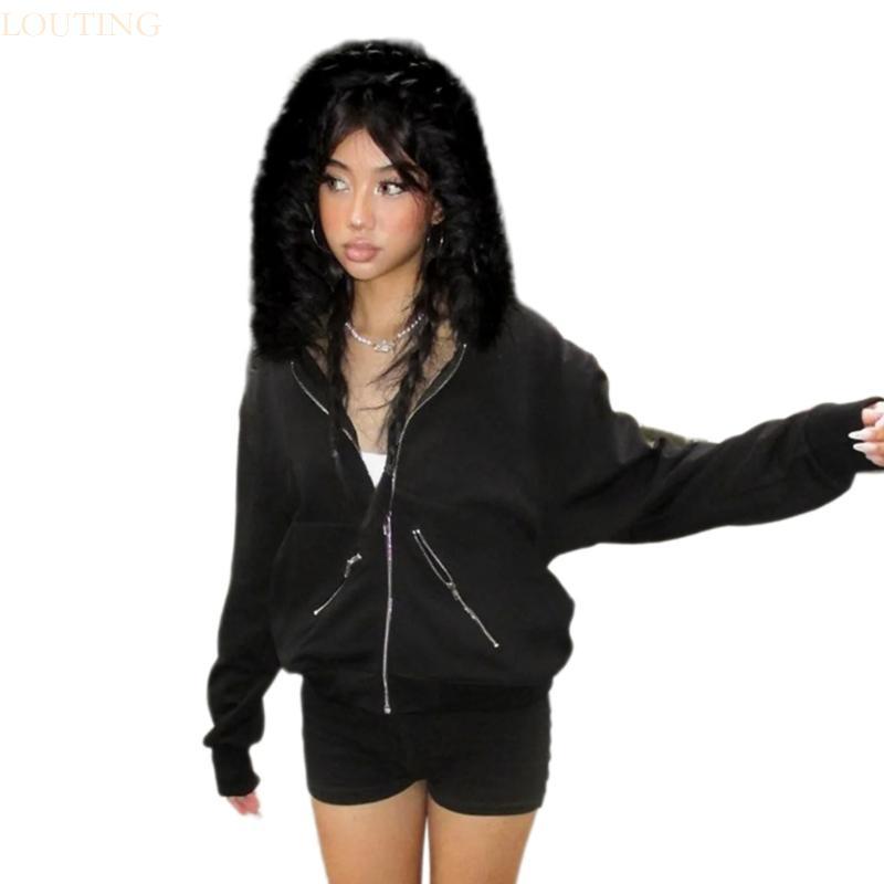 LOUTING Stylish Zippered Hooded Sweatshirts นุ่มสบาย Outwear Casual Topfor Daily Leisure และ Social 