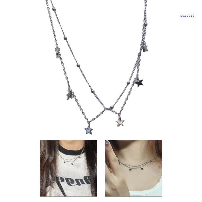 SUIT* Y2K Star Necklace Double Layer Five-pointed Star Necklace Pendant Choker