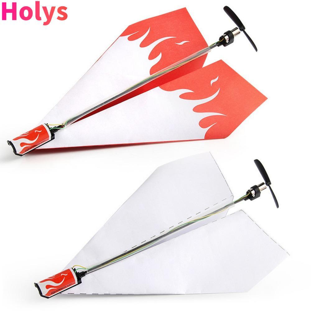 HOLYS เครื่องบิน Rc พับกระดาษรุ่น, Paper&Plastic ชาร์จ DIY Motor Power Plane, Red & White Red Rc Pla
