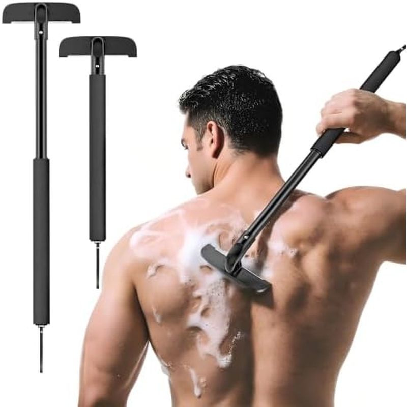 VEYLA Nick-Free Back Shaver สําหรับผู้ชาย สีดํา 1 แพ็ค | 17.7" ด้ามจับอลูมิเนียมขยายได้, ใบมีดเปลี่ย