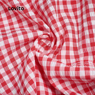 Lovito เสื้อเบลาส์ลําลองลูกไม้สีแดงขาวสําหรับฤดูใบไม้ผลิ/ฤดูร้อนของผู้หญิง L189ED900