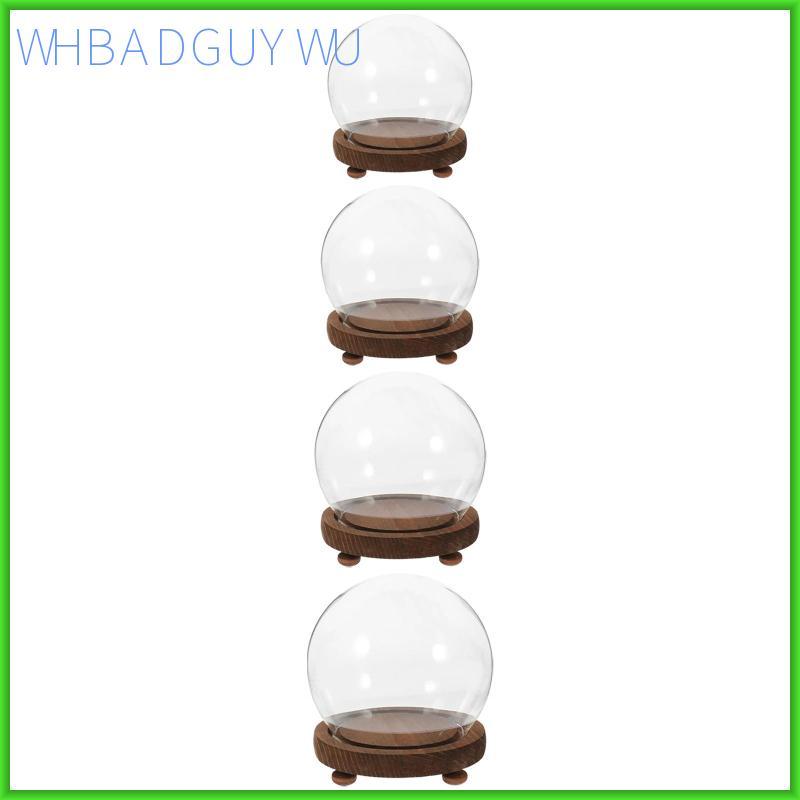 [whbadguywu] Dome Display Case Glass Dome Cloche Terrarium Jar พร้อมฐานไม้กันฝุ่นฝาครอบใสสําหรับดอกไ