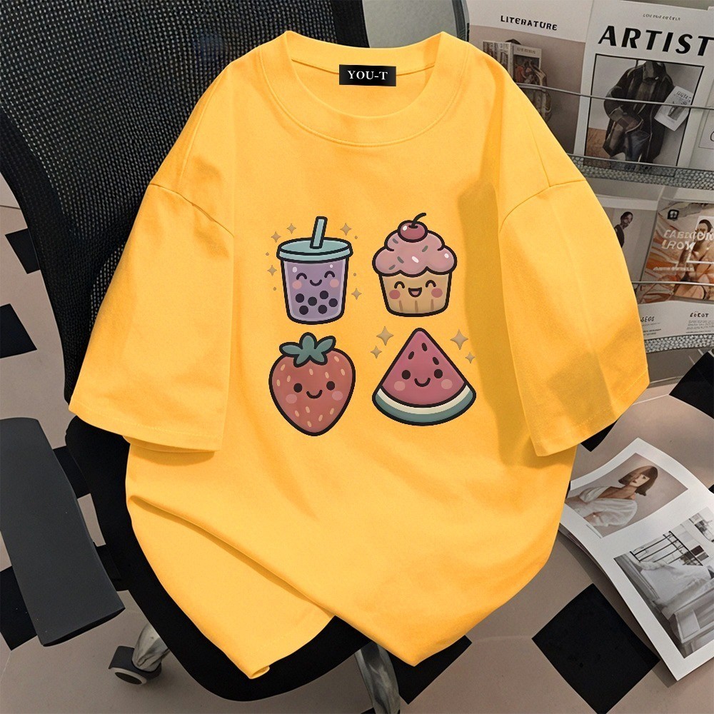 TeeTwoOneเสื้อผ้าผู้หญิงแฟชั่นน่ารักoversizeสตรีทแฟชั่น โคตรนุ่ม เสื้อ cotton100% ไม่หดตัวลาย "Drinks desserts"【COD】