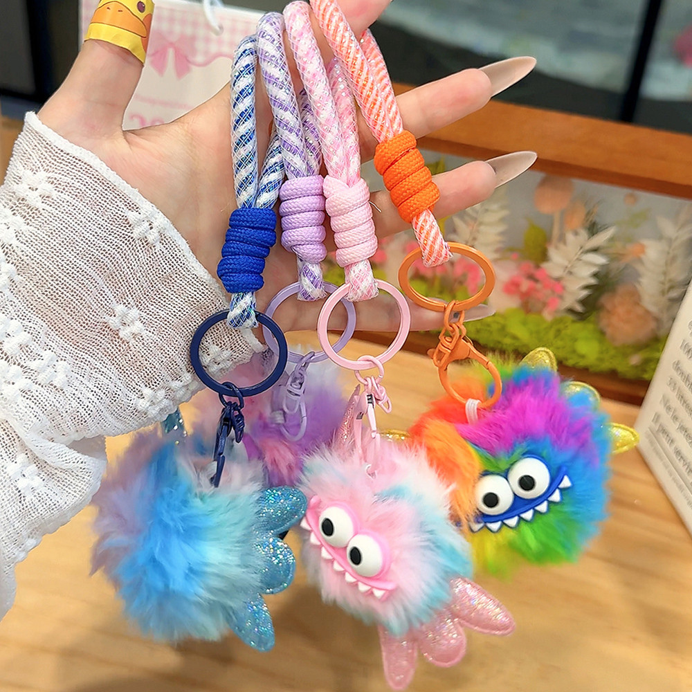 สายคล้องโทรศัพท์มือถือ พวงกุญแจ ตุ๊กตา ขนนิ่ม ป้องกันการสูญหาย ลายมอนสเตอร์ น่ารัก สไตล์เกาหลี