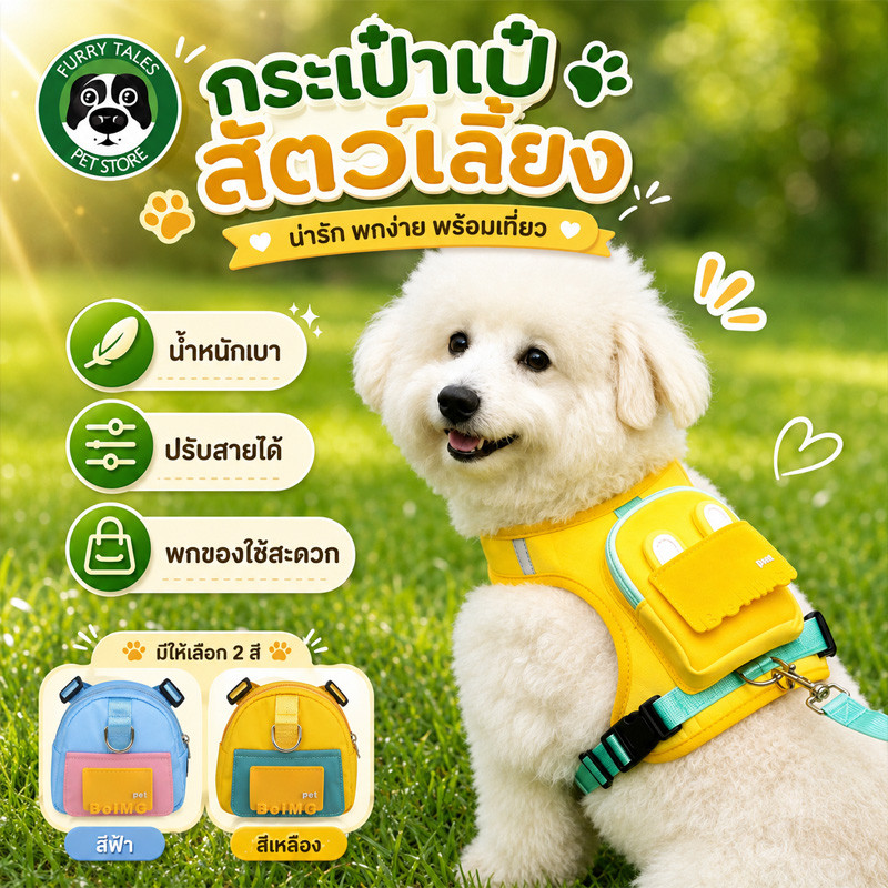 เสื้ออกสุนัข มีช่องกระเป๋า ชุดสายจูงครบชุด ปรับขนาดได้ 4สีให้เลือก ไซส์ M/L/XL