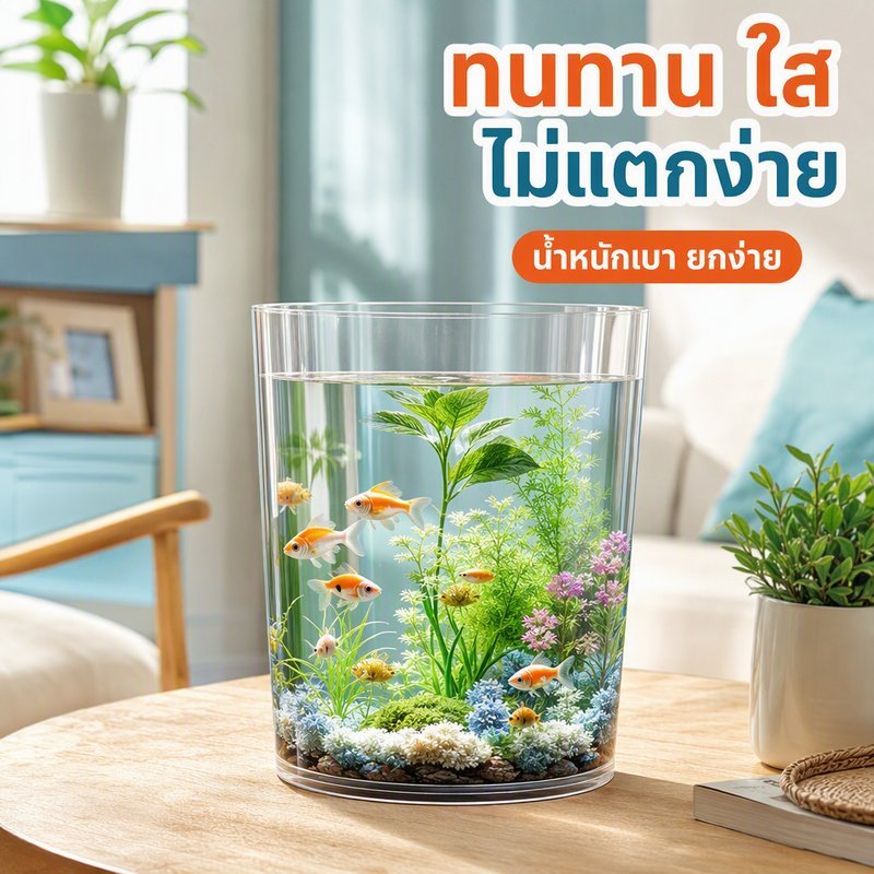 ตู้ปลา PET ใส ทรงกระบอก กันตกไม่แตก ไร้รอยต่อ กันรั่ว น้ำหนักเบา ล้างง่าย ตกแต่งบ้าน