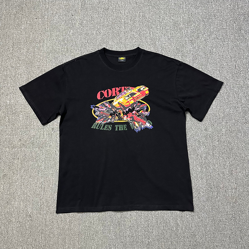 VLONE FOG VLONE FOG Corteiz American High Street Racing Car เสื้อยืดแขนสั้นผู้ชายผู้หญิงฤดูร้อนหลวม 