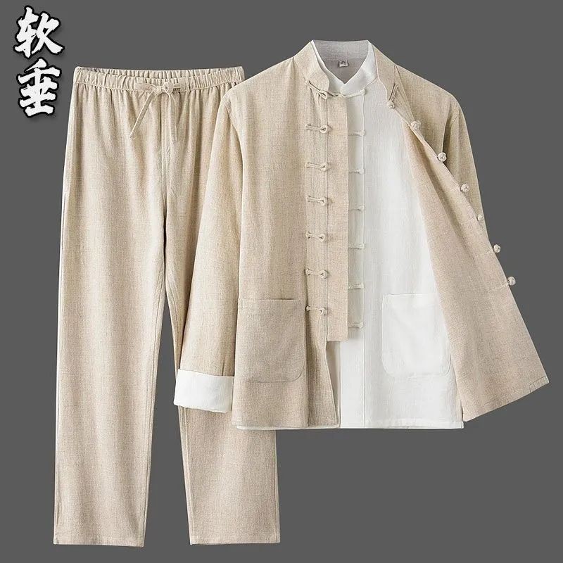 【ks0977.th】 春夏唐装中年套装古典复古中式服装盘扣立领棉麻两件 【0815tzWrNmk16】