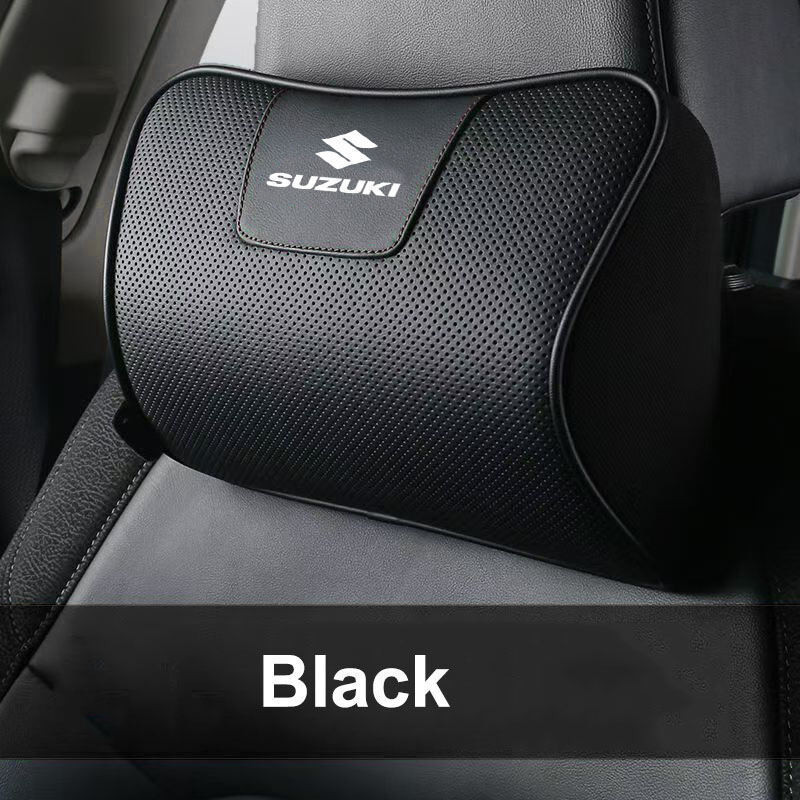 1pcs สีดํารถ Headrest หมอนรองคอรถ Headrest อุปกรณ์รถที่นั่งคอหมอนหน่วยความจําโฟมหนังแท้ Headrest เหม