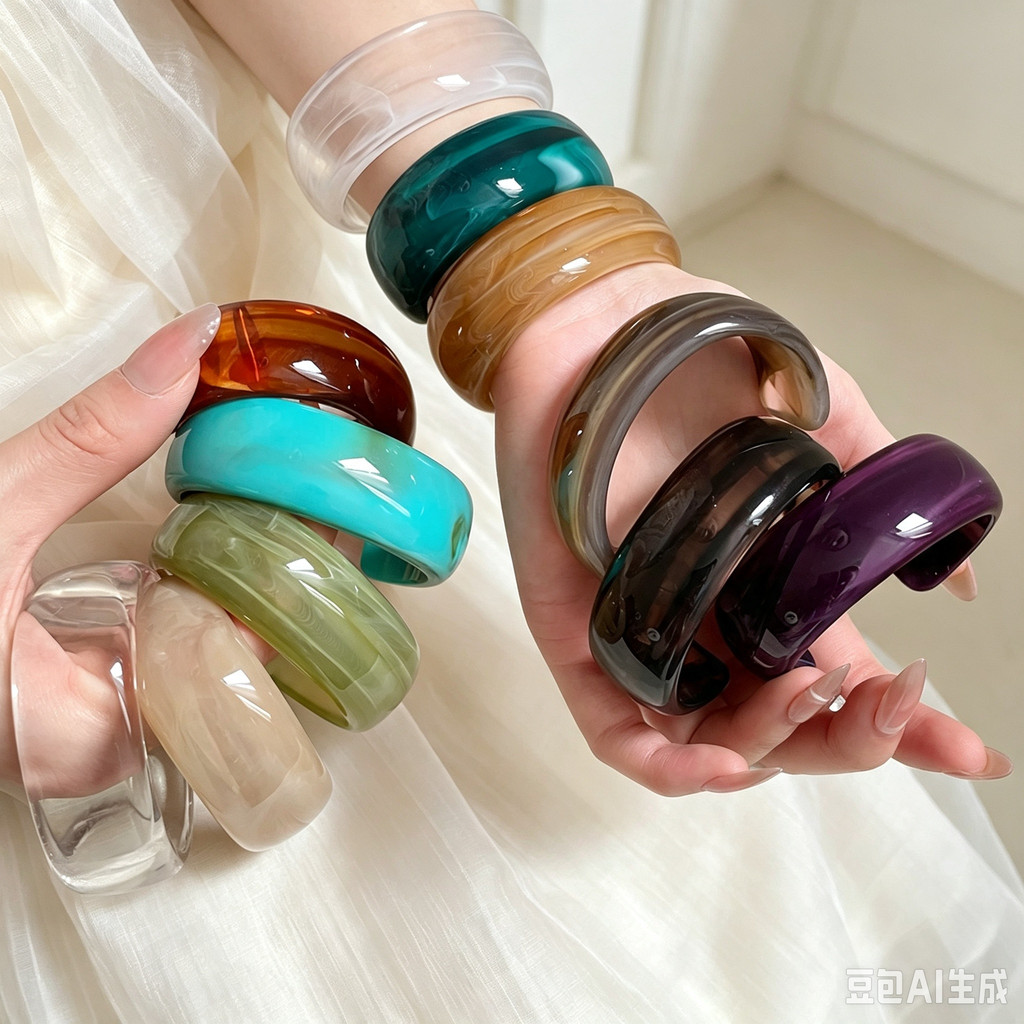 Sfumato สร้อยข้อมือเปิดทรงกลมอะคริลิคสไตล์ฝรั่งเศสย้อนยุคอ่อนโยนเฉพาะอุปกรณ์เสริมเรียบง่ายสําหรับผู้