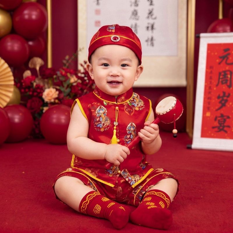 Baby One Year Old Tang Suit Summer Split Red 8.18