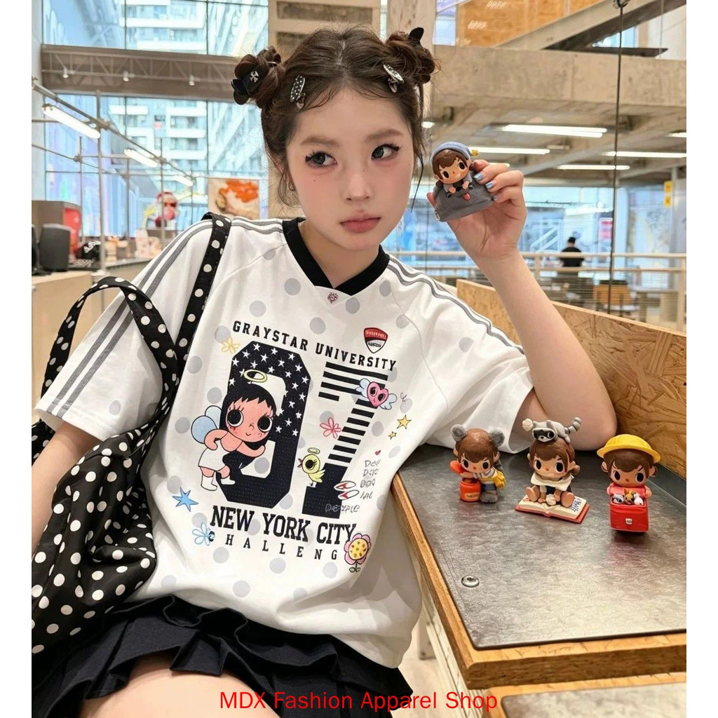 ฤดูร้อนหลวมอเมริกันลําลองแขนสั้นเสื้อยืดผู้หญิงระบายอากาศกีฬาด้านบน