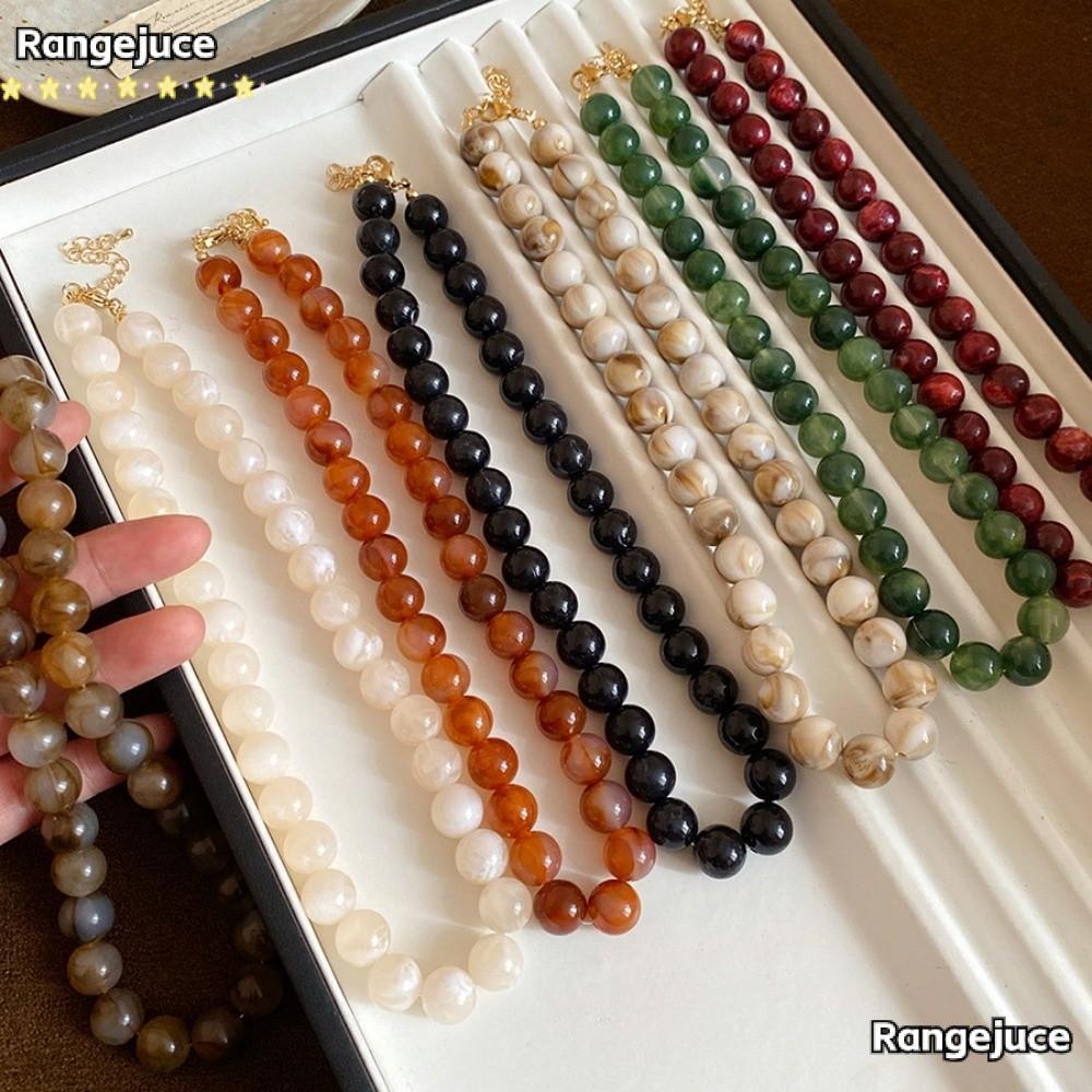 RANGEJUCE สร้อยคอโชคเกอร์,หลากสีหินอ่อนรอบลูกปัดสร้อยคอ,Smudging OmbreอะคริลิคCrownbone Chainผู้หญิง