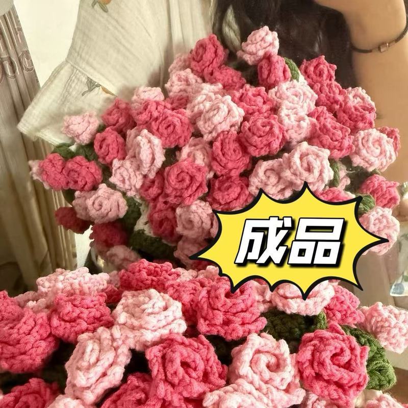 母亲节毯子成品毛线毯子手工编织* 毯子玫瑰花闺蜜创意毛毯生日礼物Rose Bouquet Blanket, Finished Yarn, Hand Crocheted Flower Blanket, 