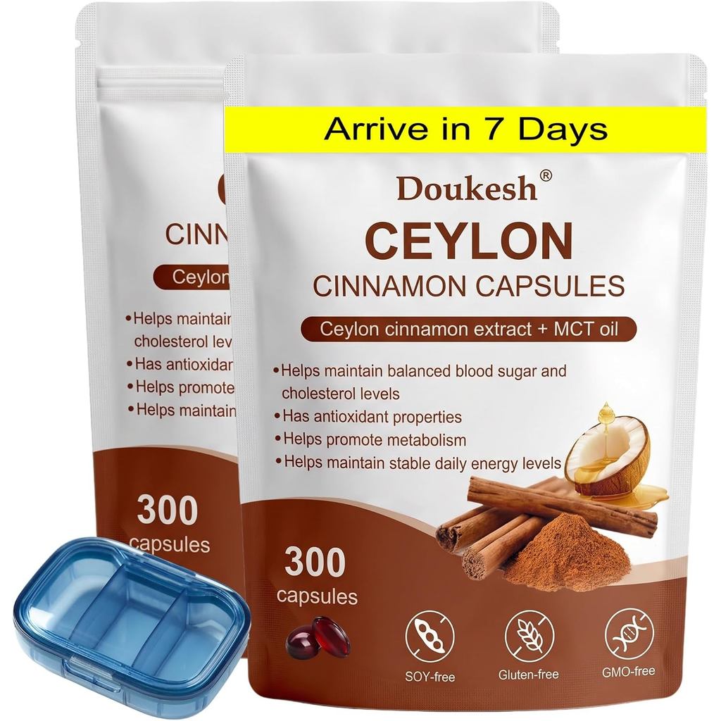 Ceylon Cinnamon Capsules บรรจุ MCT, Ceylon Cinnamon Capsules ปราศจากกลูเตน ดูดซึมสูง 300 แคปซูล 2 กล