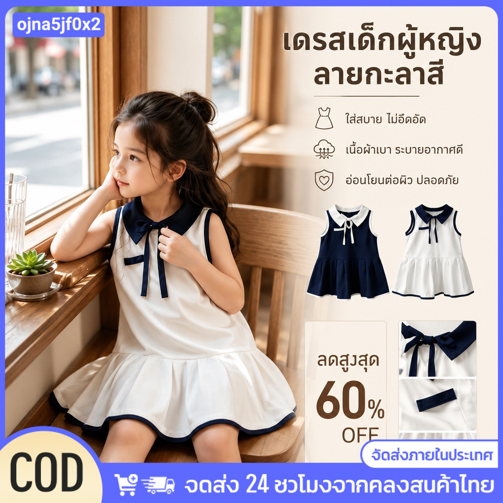 เดรสโปโลสีตัดกันสำหรับเด็กผู้หญิง – เดรสทรงเอไลน์ลำลองสำหรับฤดูร้อน เหมาะสำหรับเด็กอายุ 1-7 ปี