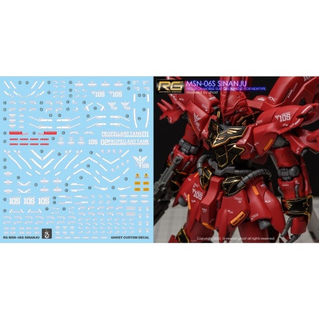 (พร้อมส่ง) ดีคอลน้ำ DECAL [GHOST] RG 1/144 Sinanju สะท้อนแสงแบล็คไลด์