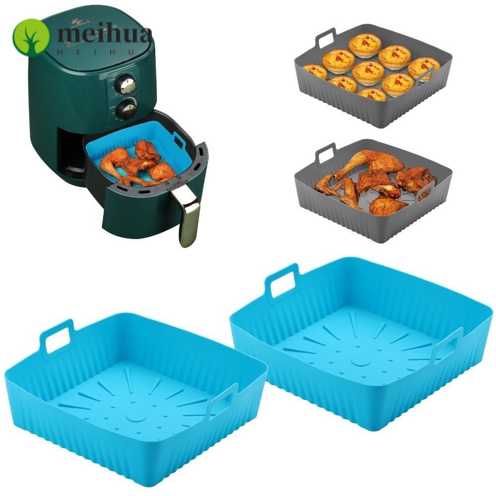 MEIHUA ถาดอบ, 9" ขนาดใหญ่พร้อมที่จับ Air Fryer Liners, แผ่นรองทอดอากาศซิลิโคนแบบใช้ซ้ําได้ทนความร้อน
