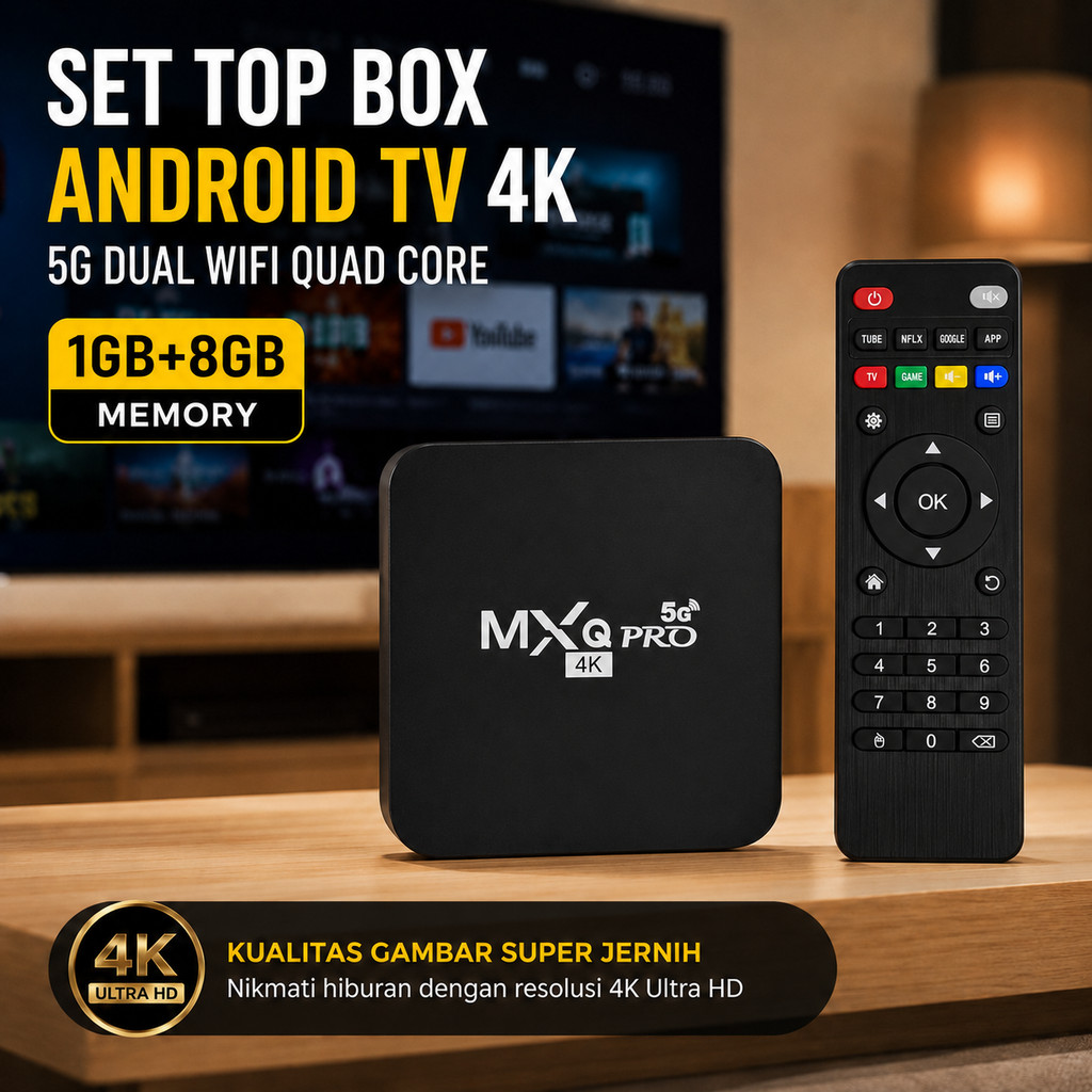 MXQ-PRO Set Top Box Android TV 4K 5G Dual WiFi Quad Core 1GB 8GB - X90