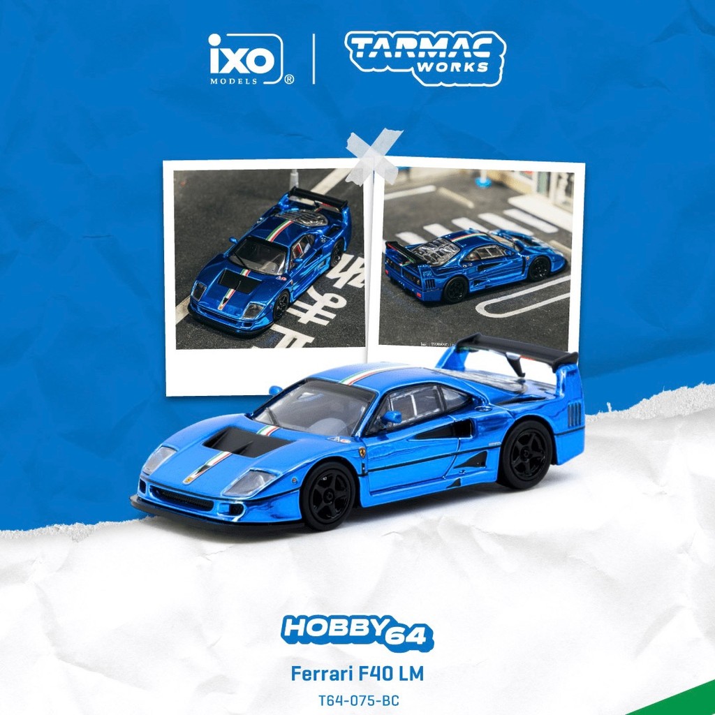 TW 1: 64 Ferrari Ferrari F40 LM ดัดแปลงชุบคอลเลกชันโมเดลรถจําลองสีน้ําเงิน