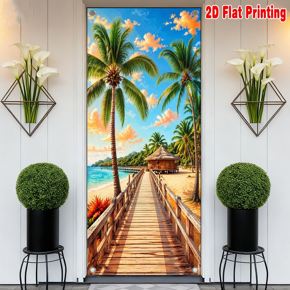 1 ชิ้น, 2d พิมพ์แบนตกแต่ง Wall Banner 70.9x 35.4in party แบนเนอร์ Tropical Beach Paradise ผ้า,ไม่มีไ