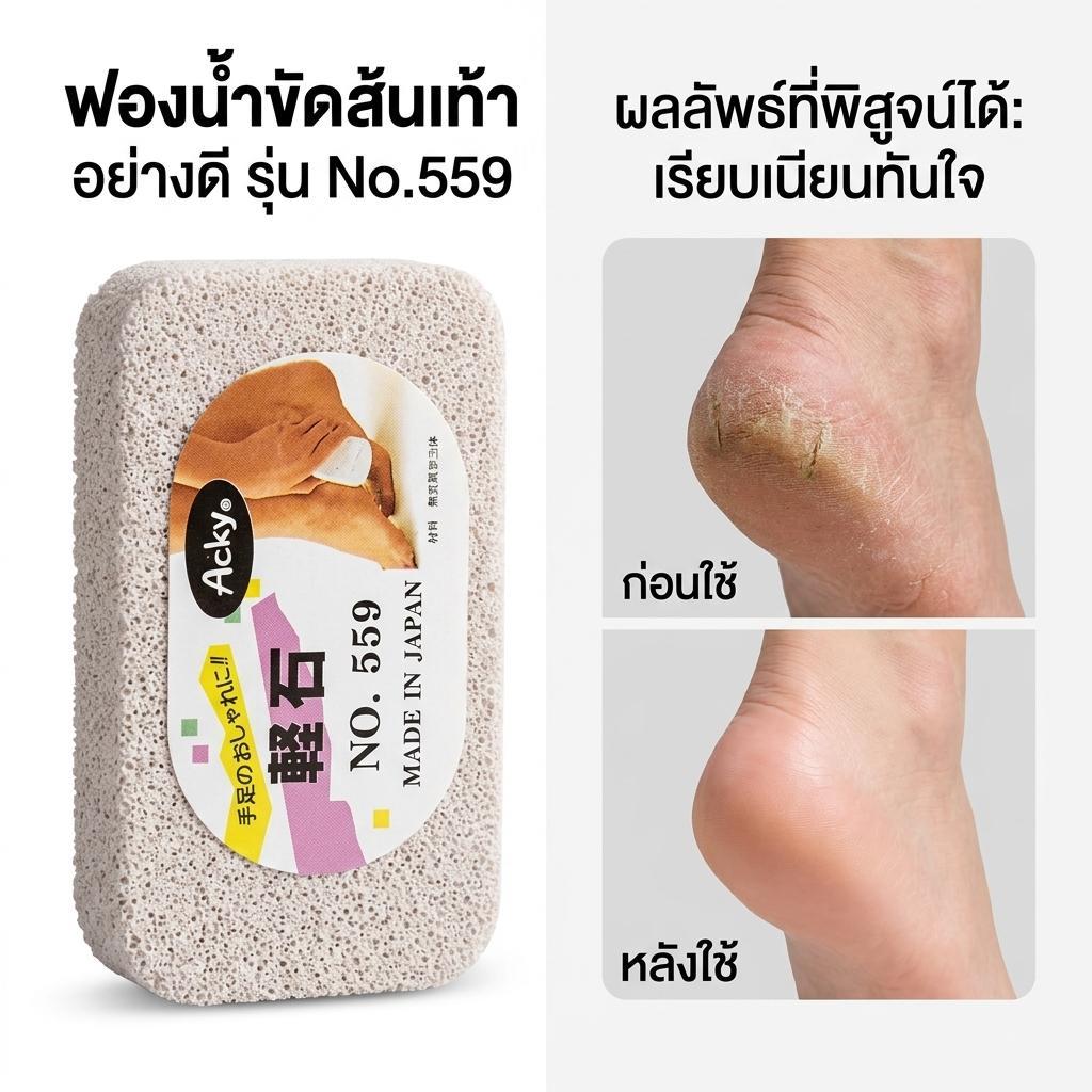 Acky หินขัดส้นเท้า ปะการัง ยังเวิร์ล No.559 Made in Japan สำหรับการดูแลส้นเท้าให้เนียนนุ่ม ฟองน้ำจัดส้นเท้า อย่างดี