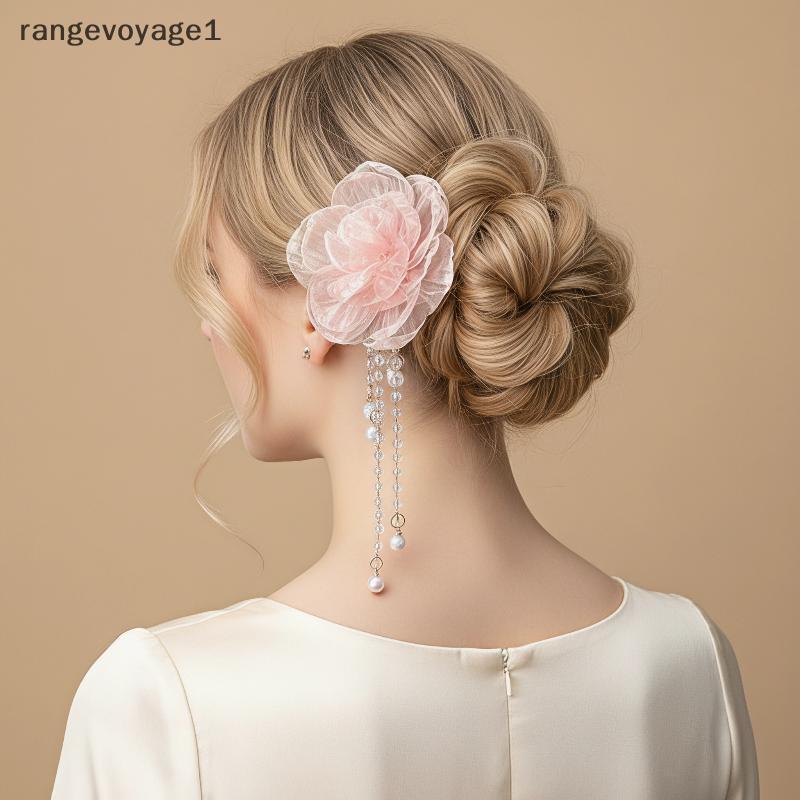 [RAYAE] กิ๊บติดผมดอกไม้ Organza แฮนด์เมดพร้อมกิ๊บติดผมกันลื่นโรแมนติกสําหรับงานแต่งงาน Hanfu คอสเพลย