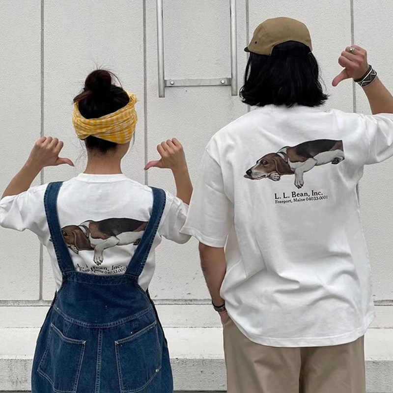 LLBEAN Collaboration BEAMS เสื้อยืดคู่รักทรงหลวมลําลองกลางแจ้ง