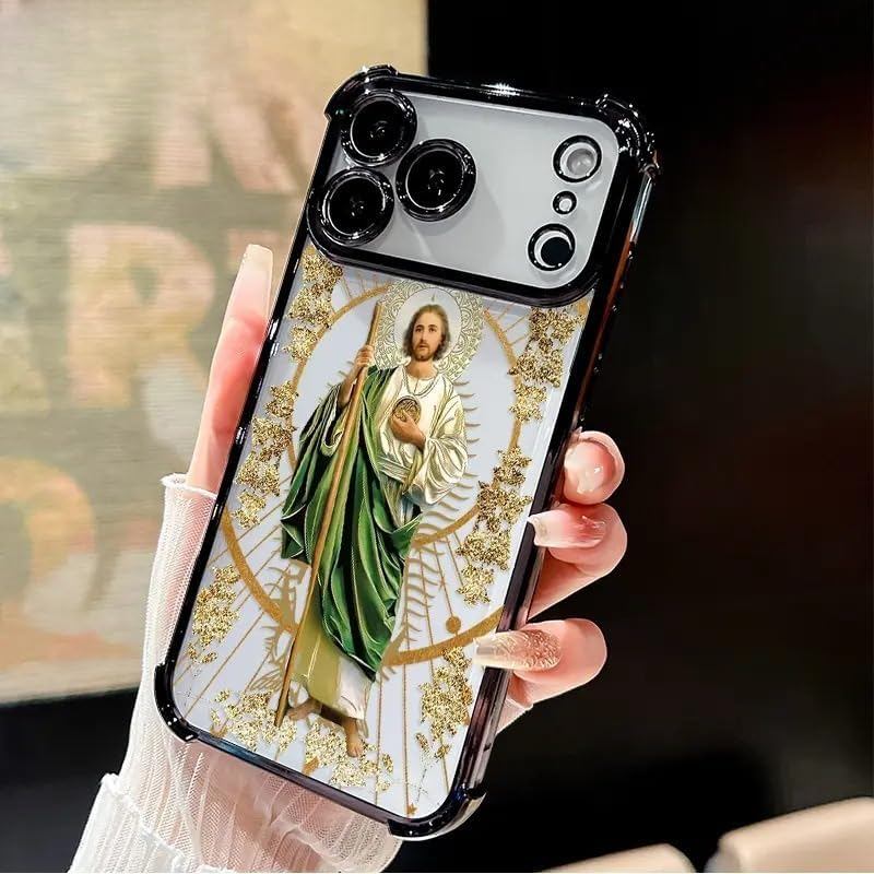 เข้ากันได้กับเคสโทรศัพท์ 17 Pro Max, Saint Jude Thaddeus ศาสนาสี่มุมถุงลมนิรภัย Electroplated กันกระ
