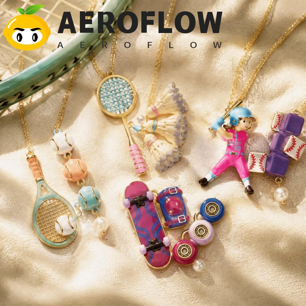 AEROFLOW สร้อยคอสปอร์ต, สร้อยคอเคลือบน่ารักแปลกใหม่, 3D Y2K Pearl Charm แฟชั่นกีฬาเครื่องประดับธีมผู