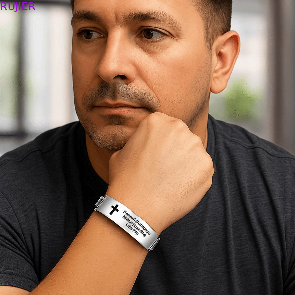 RUJIER คําคมสร้างแรงบันดาลใจ Braclets, Silver Bible Verse Family Friendship Bracelet, Simple Adjusta