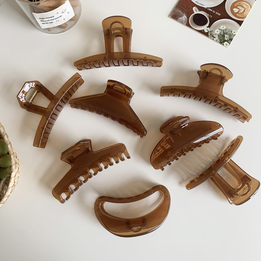 Simple Caramel Solid Color Grab Clip Large Cross Shark Clip French Retro Plate Hair Clip Feel PC Cli