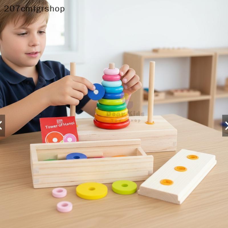 [SHOP] 8 Rings Tower of Hanoi Learning ของเล่นไม้ 8 ชั้น Rainbow Tower Building Blo