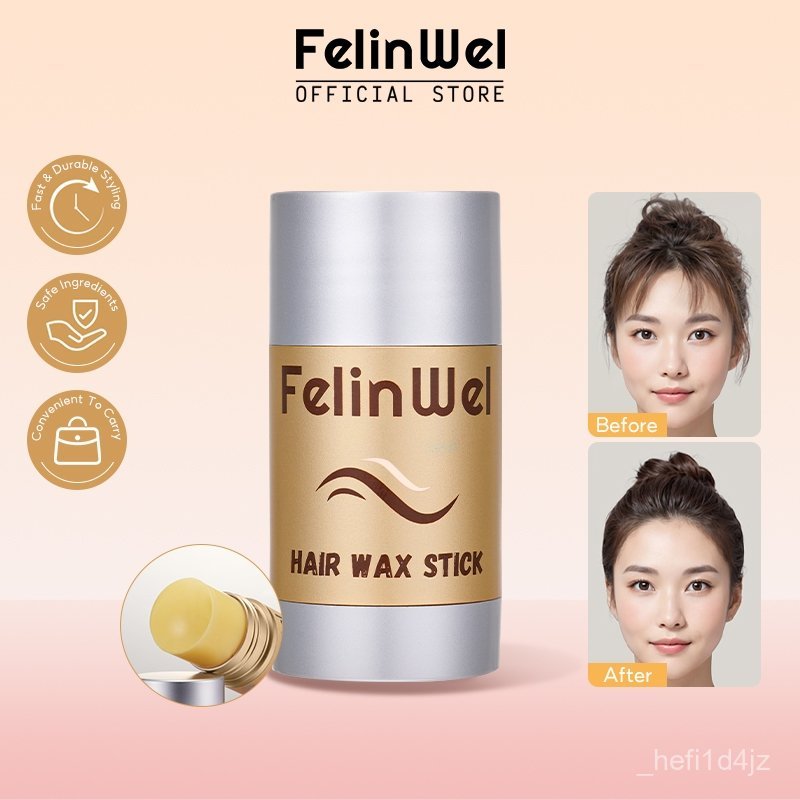 FelinWel - Hair Wax Stick, Non-greasy Styling Wax for Fly Away & Edge Frizz Hair, with 3 Pcs Hair St