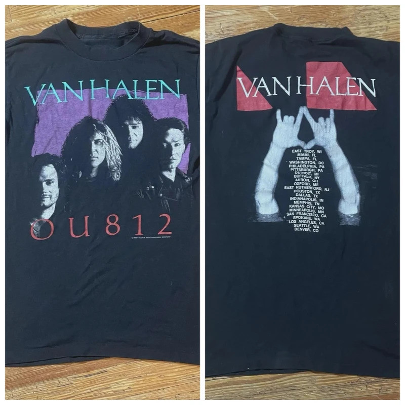 เสื้อยืดคอนเสิร์ต Van Halen OU812 Tour, เสื้อยืดลายพิมพ์สนุกสนาน, เสื้อสตรีทแวร์ลำลอง เหมาะสำหรับทั้