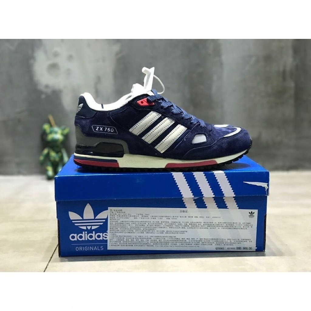 คุณภาพสูง Adidas Originals ZX750 สีเทาสีฟ้า B23701 รองเท้าผู้ชายรองเท้าผู้หญิงรองเท้าลําลองยอดนิยม z