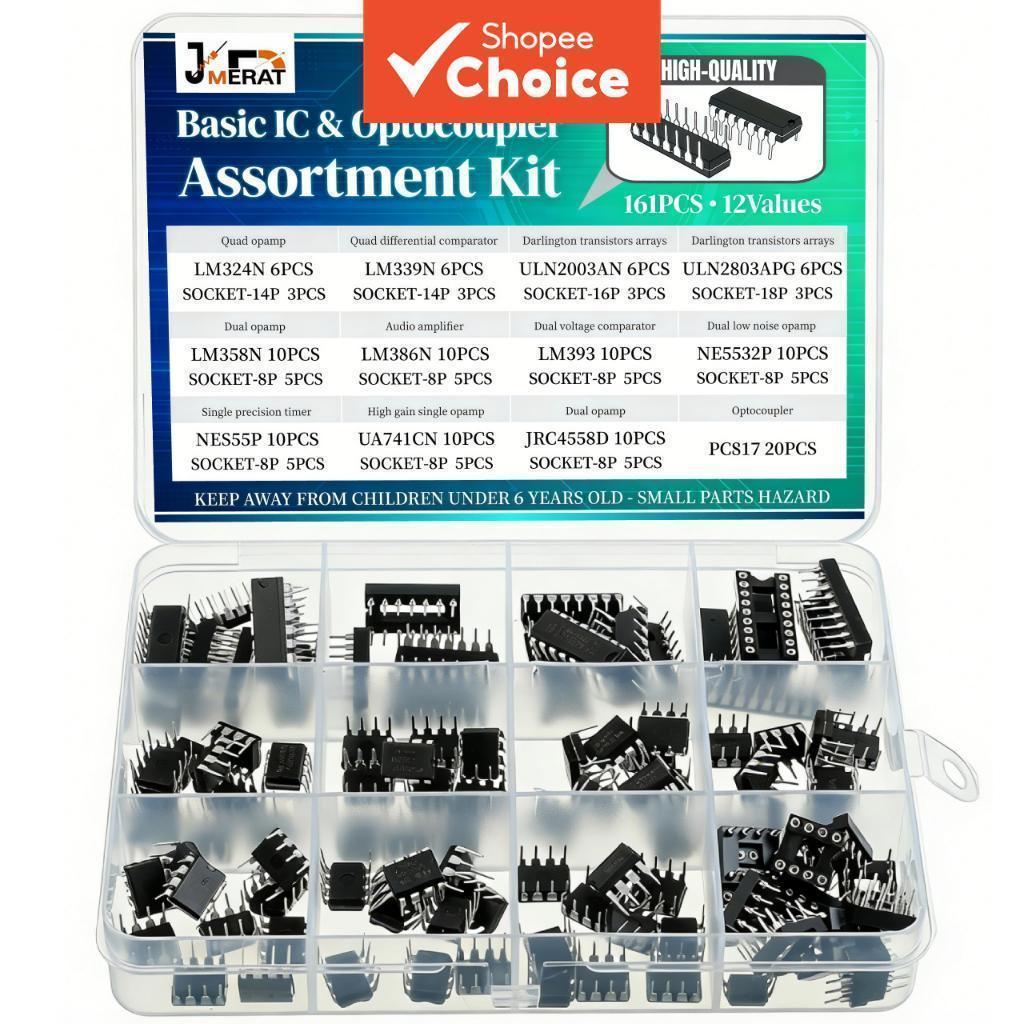 Ic และ Optocoupler Assortment 161PCS 12VALUES LM324N LM339N ULN2003AN ULN2803APG LM358N LM386N LM393