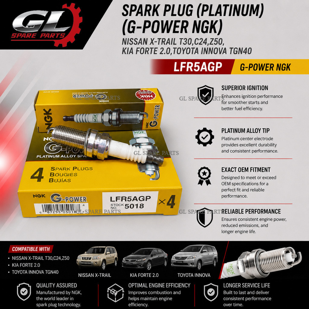 หัวเทียน NGK G-Power LFR5AGP Platinum Nissan X-Trail T30 C24 Z50 Kia Forte 2.0 Toyota Innova TGN40
