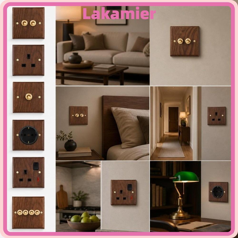 LAKA Toggle Switch Socket Panel, 86 Type Wood Wall Light Switch Panel, Retro Toggle Switch Brass Lev