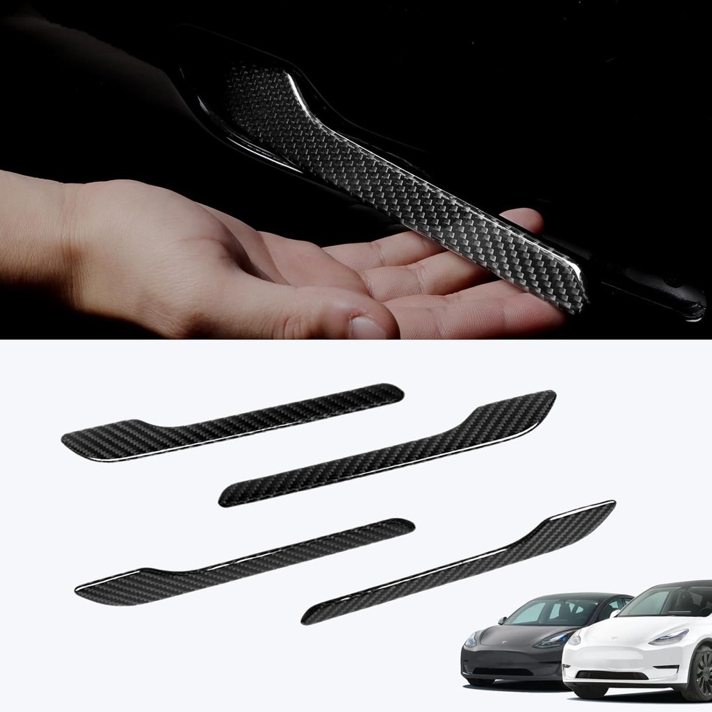 ฝาครอบมือจับประตูใช้งานร่วมกับ 2025 Tesla รุ่น Y Juniper 3K คาร์บอนไฟเบอร์แท้ห่อชุด 4PCS ภายนอกประตู