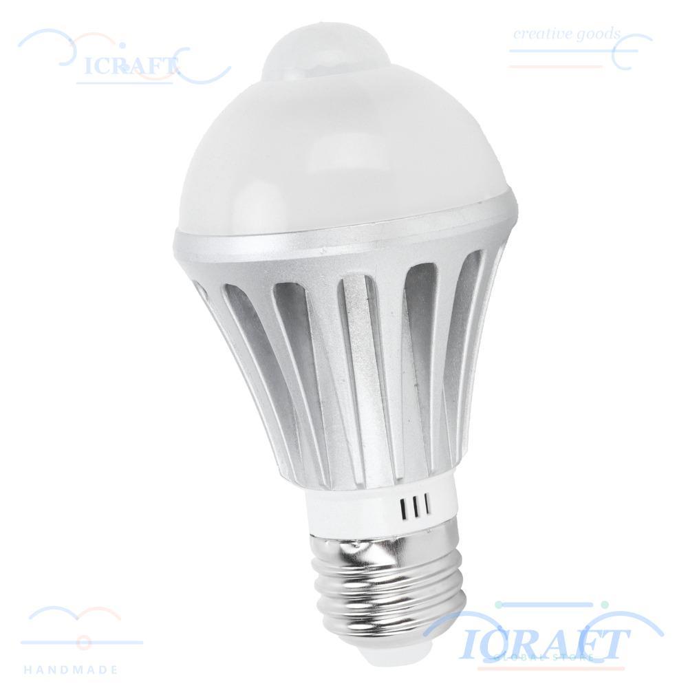 ICRAFT หลอดไฟเซ็นเซอร์ LED, AC 85-265V แสงสีขาวนวล หลอดไฟ Motion Sensor, ประหยัดพลังงาน 700LM 7W 180