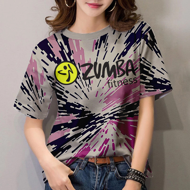 สไตล์ใหม่ล่าสุด  Zumba Fitness Outfit 2026- เสื้อสเวตเตอร์ DryFit มัดย้อม, unisex พลัสไซส์แขนสั้นยอด