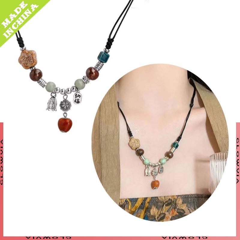 GLO Bohemian สไตล์ชาติพันธุ์สร้อยคอ Handmade เซรามิคลูกปัด Waterdrop จี้ Choker ขนาดสร้อยคอ Bohemian