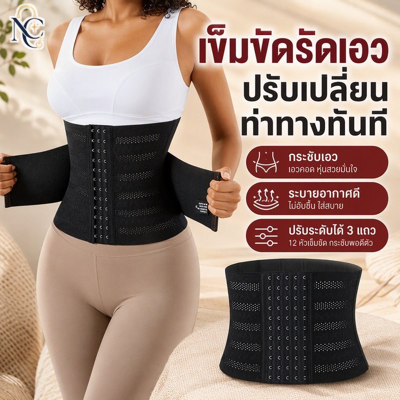 เอวเทรนเนอร์เข็มขัด Body Shaper 3 แถว 12 ตะขอปรับ Breathable ท่าทางสนับสนุนผู้หญิง
