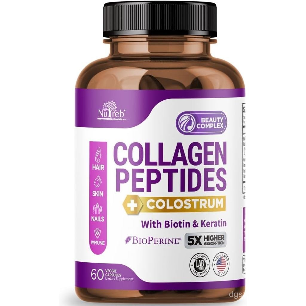 Collagen Peptides with Colostrum for Women - Multi Collagen Type I, II, III, V, X with Biotin & Kera
