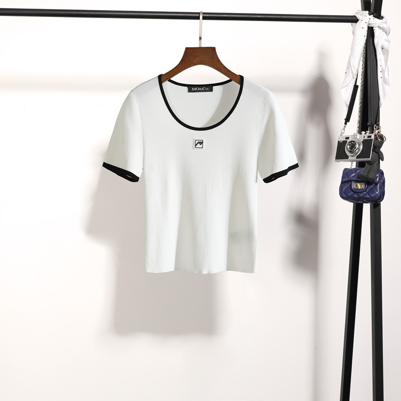 Shilu Yiner เสื้อผ้าผู้หญิง 2023 Contrast สีขอบแสตมป์ยางรอบคอ Slim-fit Bottoming เสื้อกันหนาวบางผู้ห