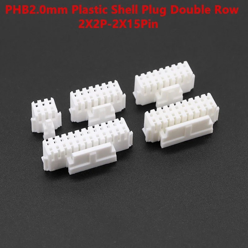 20PCS PHB2.0 มม.พลาสติกปลั๊กคู่แถว 2X2P/3 P/4 P/5 P/6 P/7 P/8/9/10/15 Pin 2.0 มม.หัวเข็มขัดพลาสติก 2