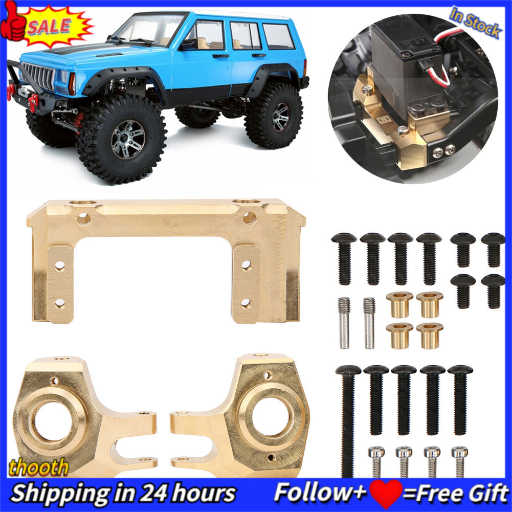 Thooth ฟันกันชนหน้าวงเล็บเซอร์โวรถ RC ทองเหลืองขาตั้ง + เพลาพวงมาลัย Knuckle Fit สำหรับ 1/10 Crawler