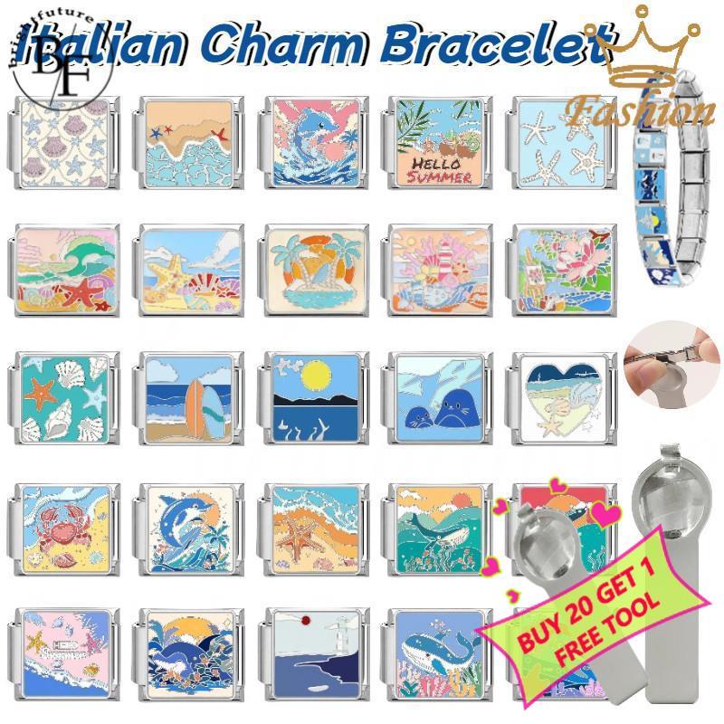 Shark Dolphin อิตาเลี่ยน Charm สร้อยข้อมือ Fit 9 มม.สร้อยข้อมือสแตนเลสเครื่องประดับทําอุปกรณ์เสริม DIY Retro บุคลิกภาพโมดูลสร้อยข้อมือ